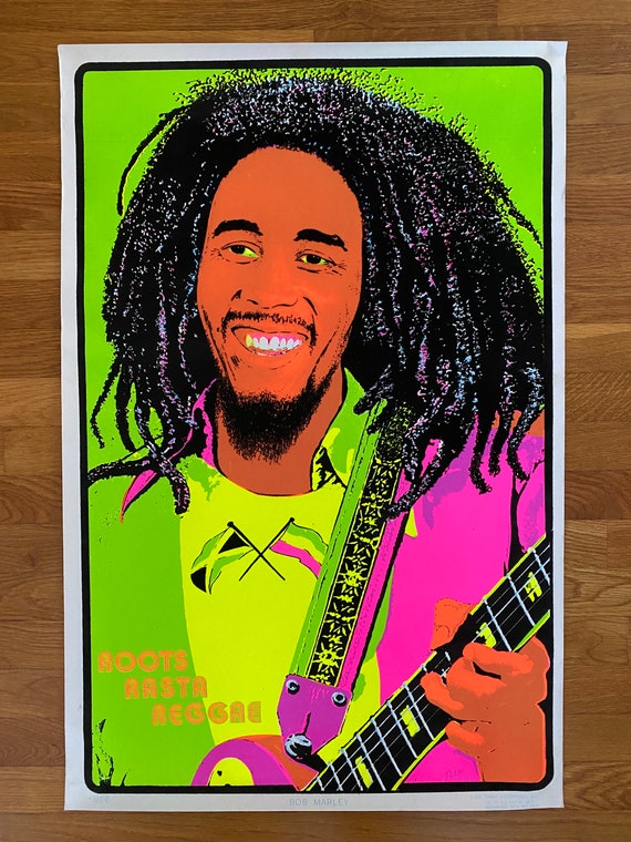 Vintage Bob Marley Felt Neon Blacklight Poster, 1981, Roots