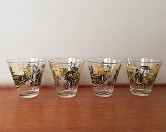 Vintage My Old Kentucky Home, Old Gray Mare, Double Shot Glasses, set of 4, Sing Along Shot Glass, Song Lyrics, Mid Century Modern Barware