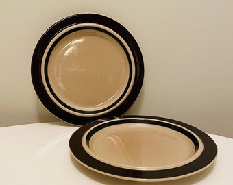 Arabia Finland Ruija Dinner Plates, Set of 2, Arabia Dinner Plates, Brown and Beige Plates, Ulla Procope, 10&quot; Dinner Plates