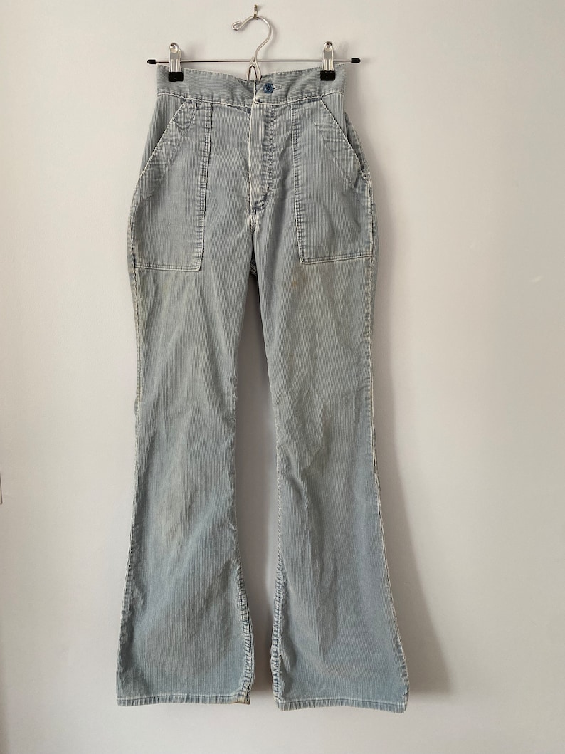 Vintage Women's Wrangler Corduroy Bellbottom Pants, 23 x 31, Light Blue Flare Leg Pants, Blue Bellbottoms, Boho Hippie Pants, Costume Design image 1