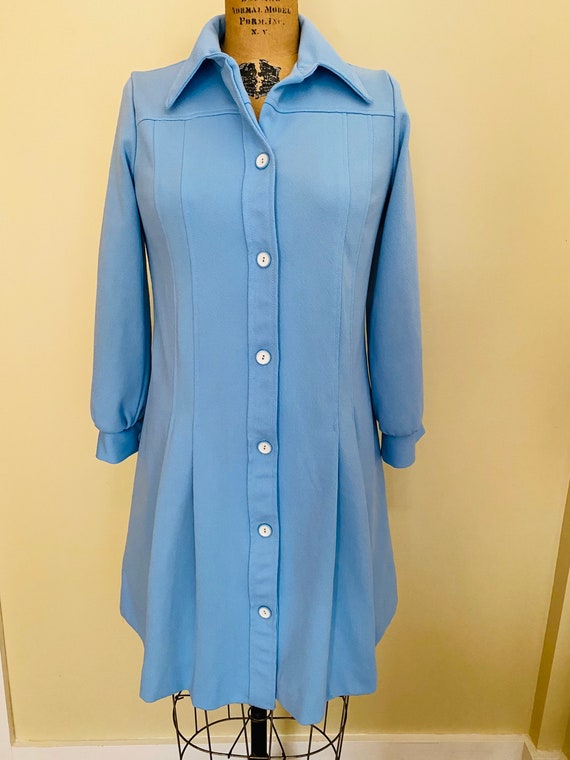 Vintage Sears Fashions, Blue Polyester Dress, Pol… - image 5