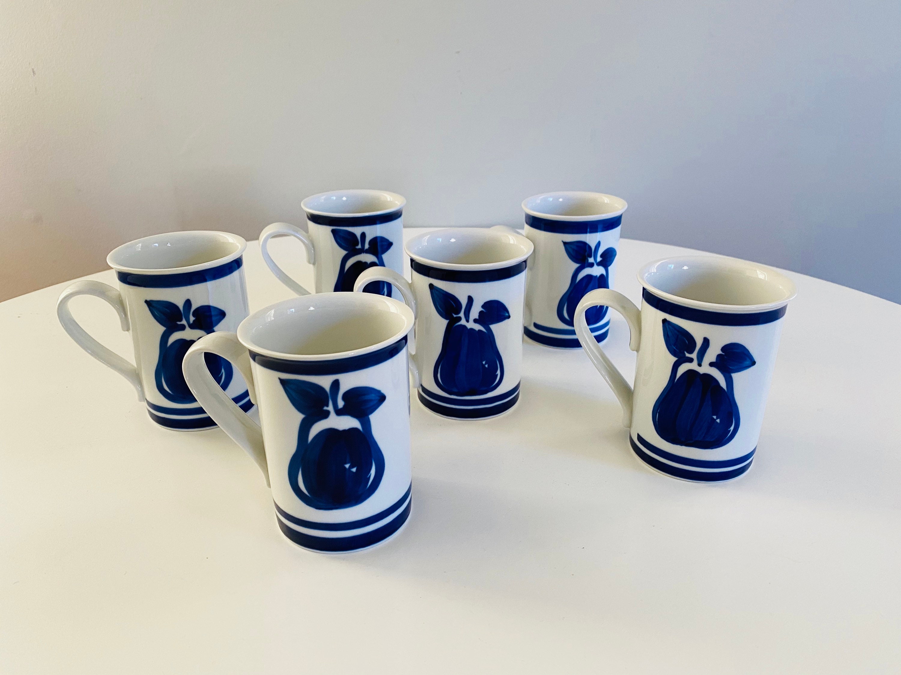 EUC (2) TWO DANSK MESA SKY BLUE TALL COFFEE MUGS CUPS SMALL HANDLE 4  PORTUGAL