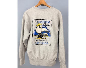 Vintage Chatham Squiree Cape Cod Grafik Sweatshirt Grau Größe L Made In USA Lee