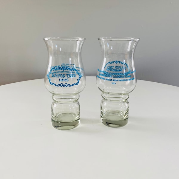 Vintage Kapook Tree Inns Souvenir Cocktail Glasses, Set of 2, Tiki Barware, 1979 Collectible Bar Glasses, Clearwater Florida, Peter Pan Inn