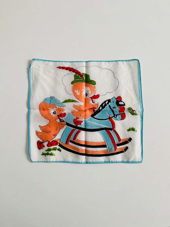 Vintage Child's Hankie from the 1940s, Ducks on a 