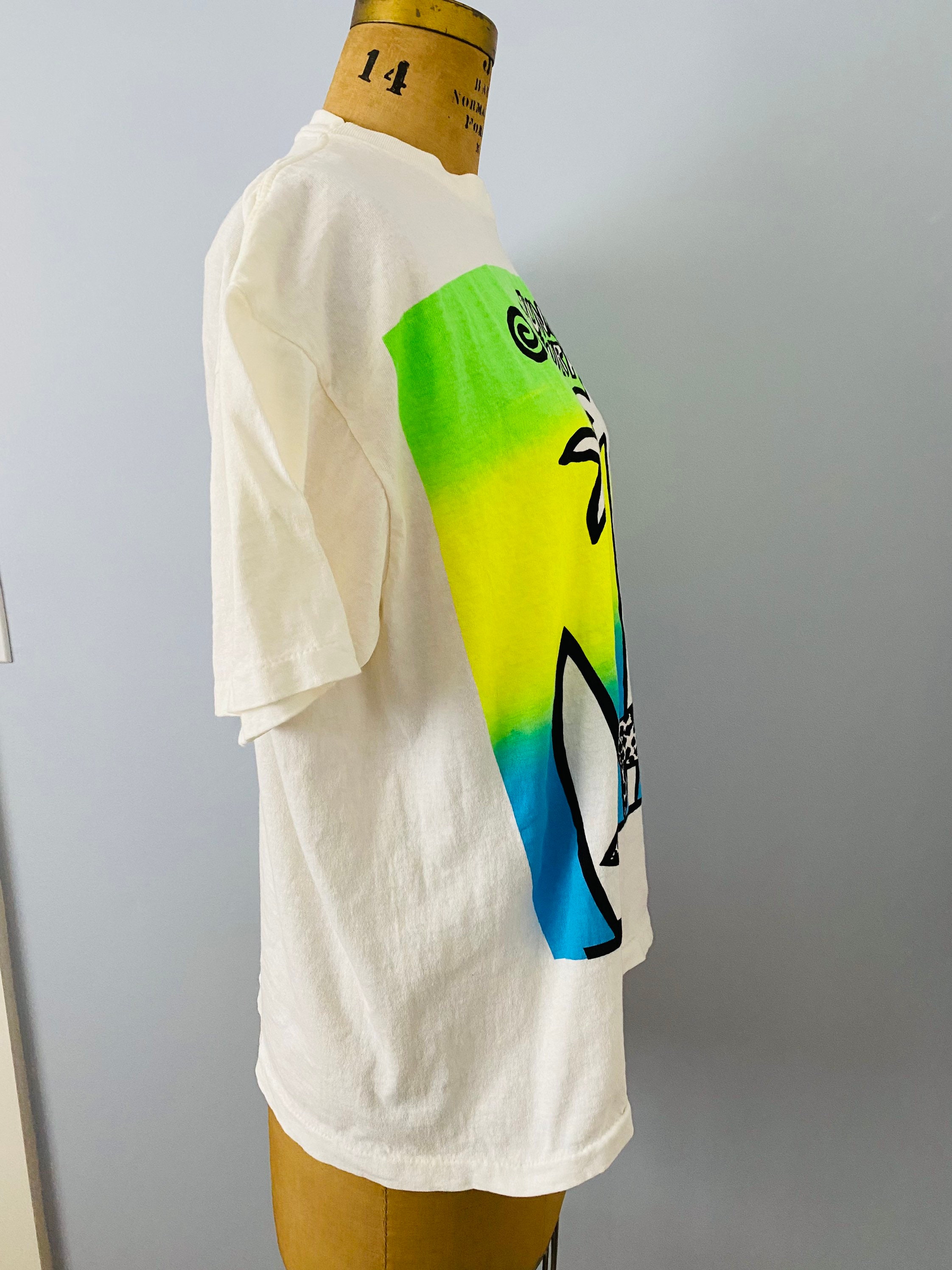 Vintage Jungle Surf T-shirt, 1980s / 1990s Surfer Tee, Neon