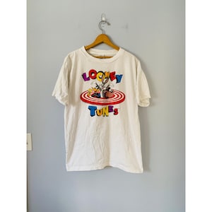 Camiseta vintage de los años 90 de los Looney Tunes, talla grande, costura simple, camiseta con dibujos animados, Bugs Bunny, Taz y Tweety Bird