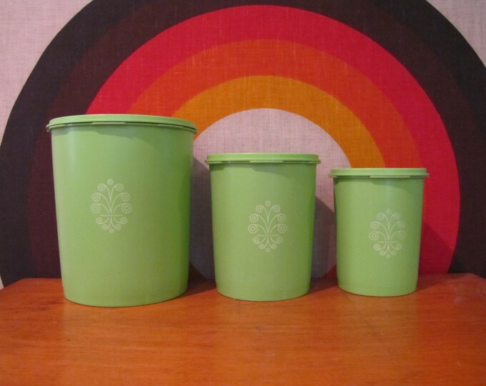 Vintage Tupperware Canister Set, Green Tupperware Canister Set of 3