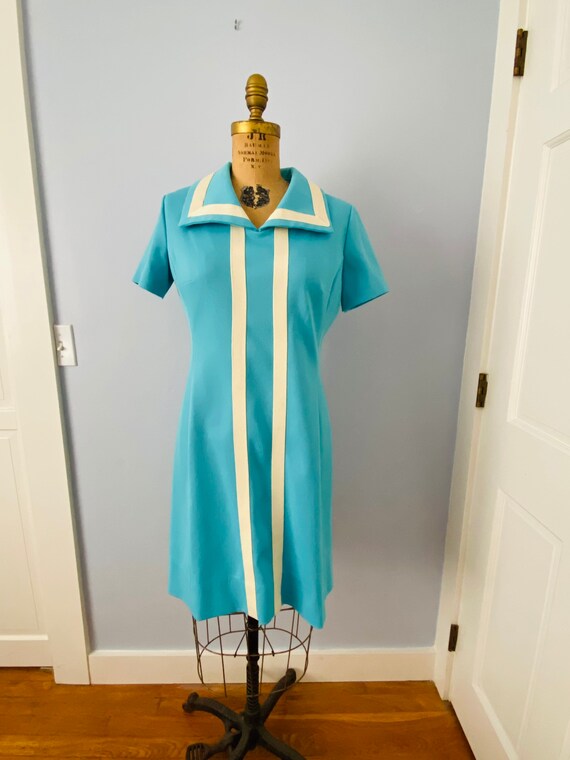 Vintage Blue and White Summer Dress, Verona Knits… - image 1