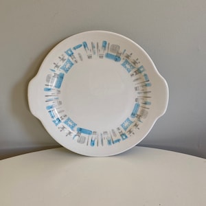 Prato de servir vintage Blue Heaven, Royal China, prato com alça, atômico, turquesa, aqua, prato de bolo, atômico moderno, louça de meados do século