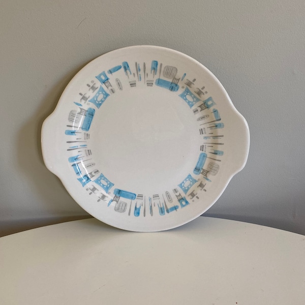 Vintage Blue Heaven Serving Plate, Royal China, Handled Platter, Atomic, Turquoise, Aqua, Cake Plate, Atomic Modern, Mid Century Dinnerware