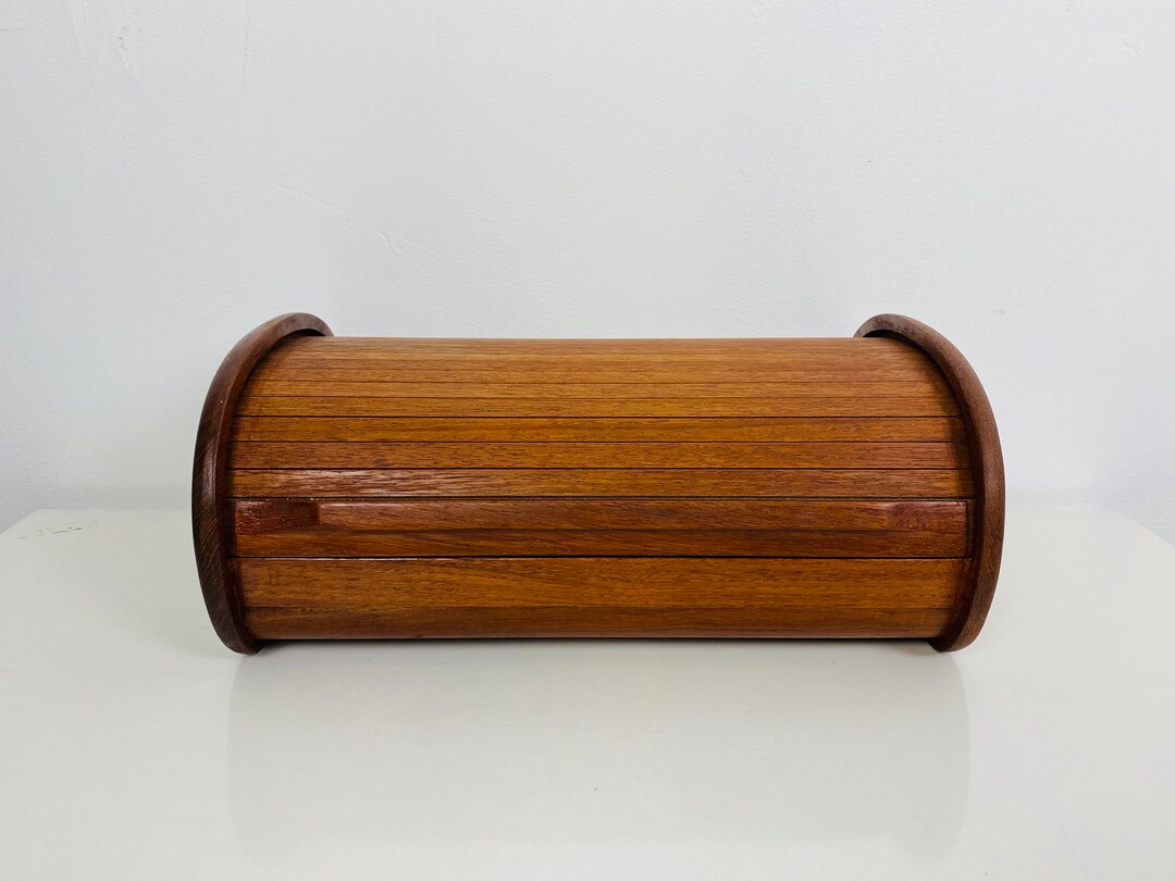 Vintage Kalmar Teak Roll Top Dresser Caddy Storage Box Etsy