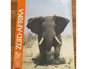 Vintage 1970s South Africa Satour Travel Poster Elephant Zuid Afrika 27.5x38.5