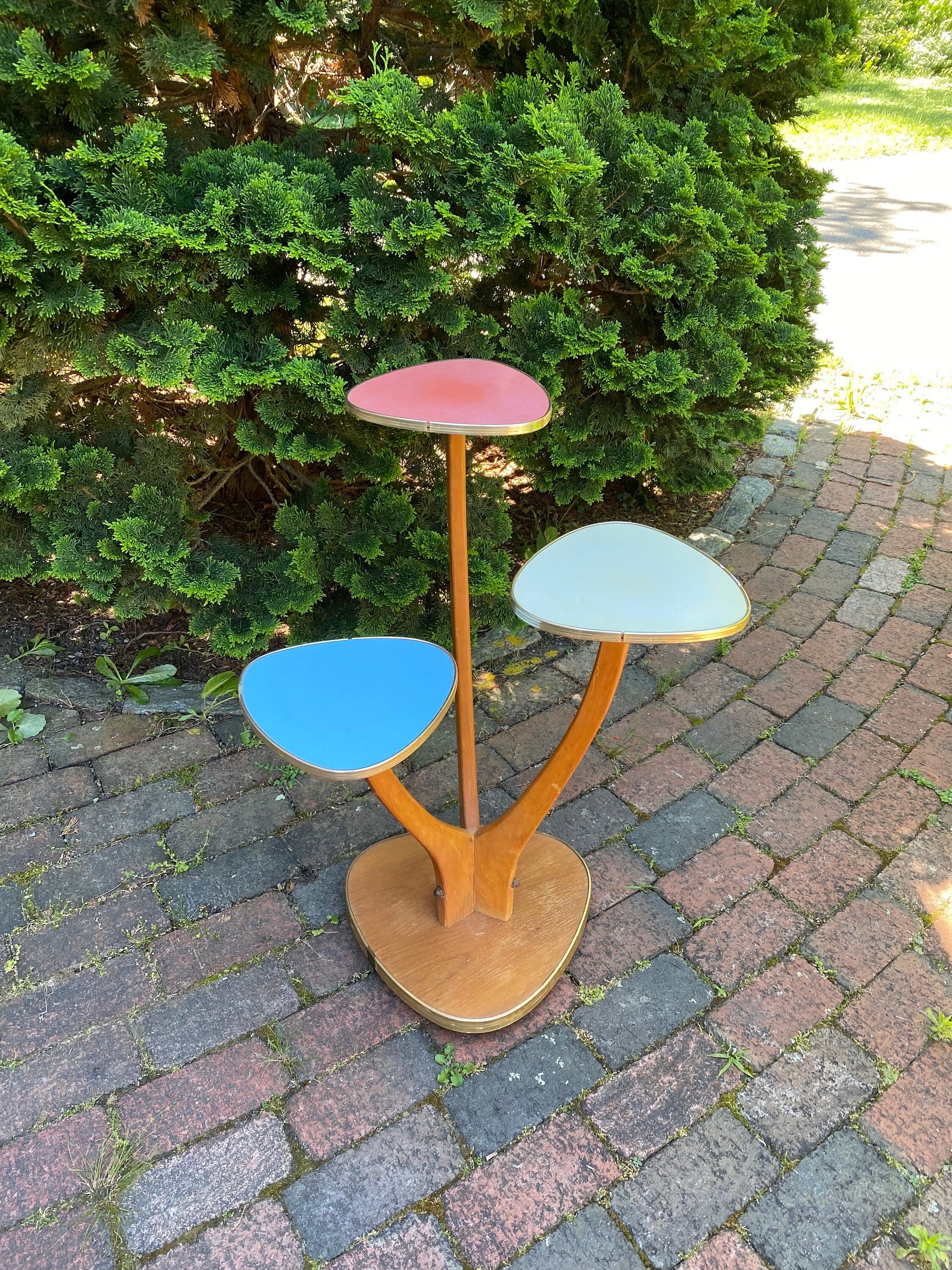 Mid Century Modern Atomic Three Tier Plant Stand, Colorful
