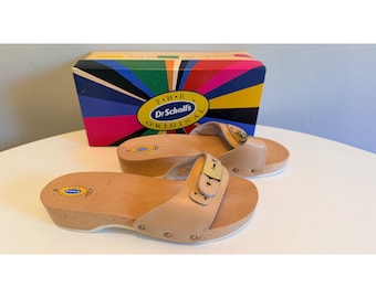 Dr Scholls Women Size 9 M Wood Exercise Clog Sandal Tan Leather Slide Shoe New