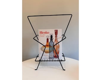Mid-Century Modern Black Wire Magazine Rack Or Book Stand Atomic Style