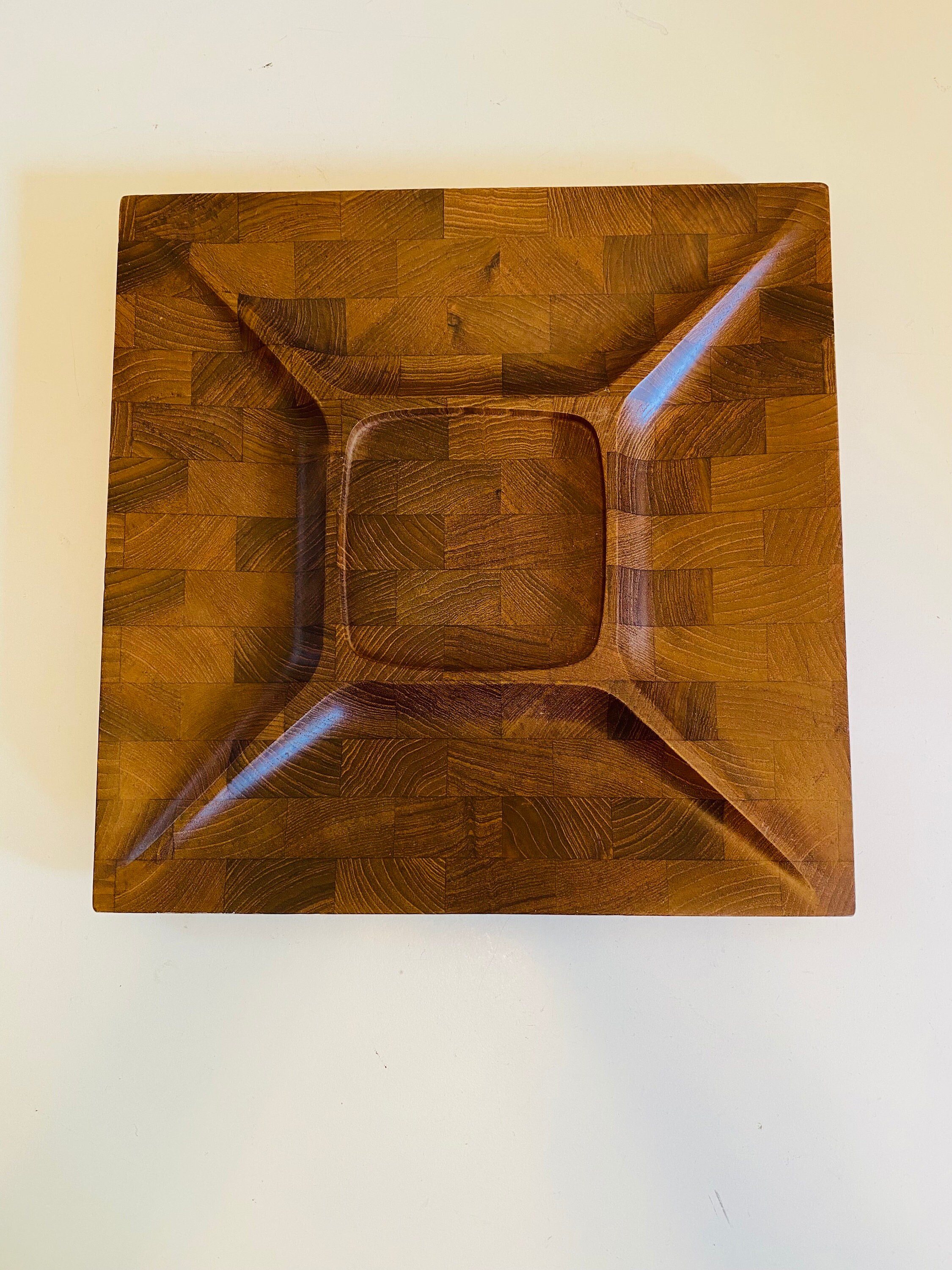 DIGSMED DENMARK Staved Teak Lazy SUSAN Smokey Glass Cups