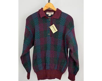 Vintage Tricots St. Raphael Unisex Wool Sweater Mens M Plaid Pattern Deadstock