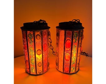 Pair 1960s Felipe Derflingher for Feders Mexico Art Glass Pendant Lights
