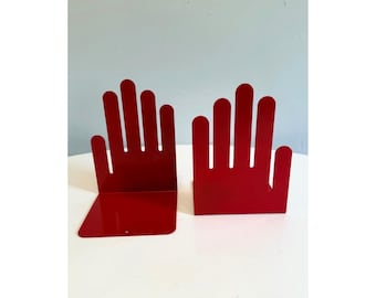 Vintage Red Metal Pop Art Hand Bookends Pair by Spectrum Div Designs