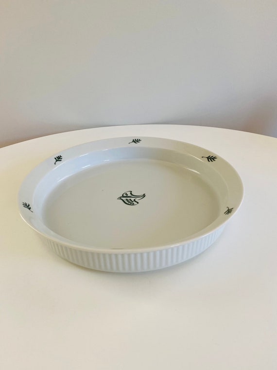 Vintage Dansk große Quiche-Backform, Neils Refsgaard, Dansk Grüne Taube mit Olivenzweigen, 12 1/2 