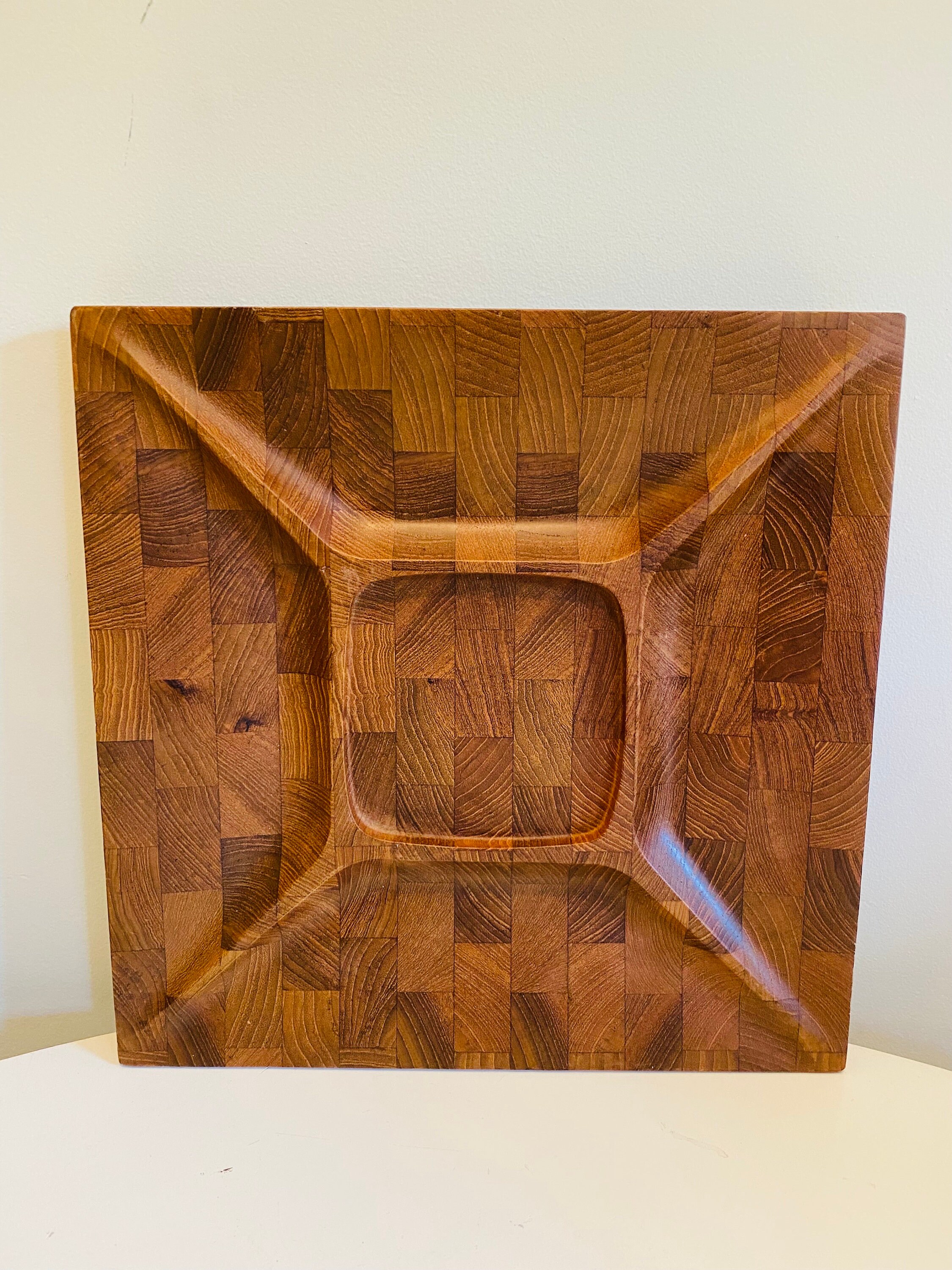 Midcentury Digsmed Denmark Teak Tray, Rotating With Nine