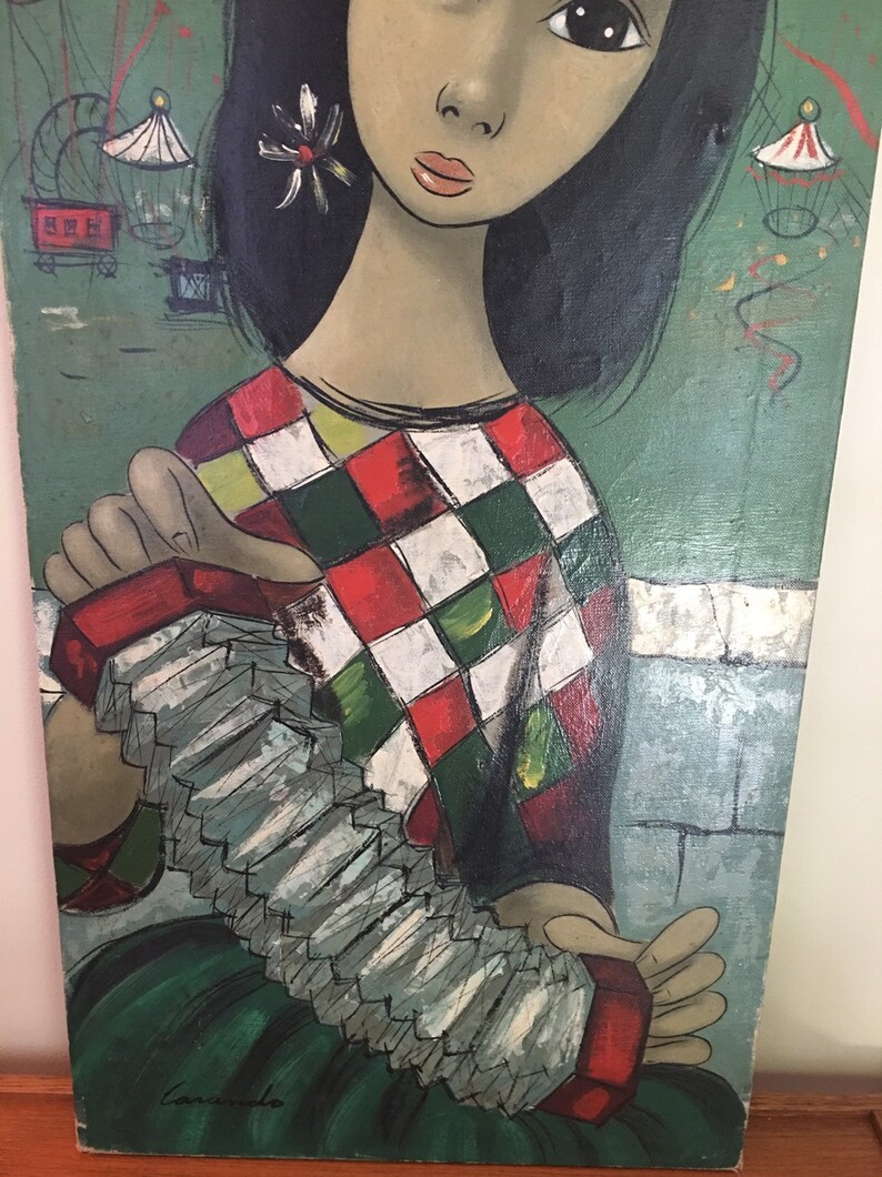 1960s Big Eye Artwork Carlo Carando Big Eye Painting Girl with