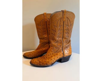 Botas vaqueras Paul Wheeler hechas a medida de piel de avestruz color tostado para hombre, talla 10 D estimada