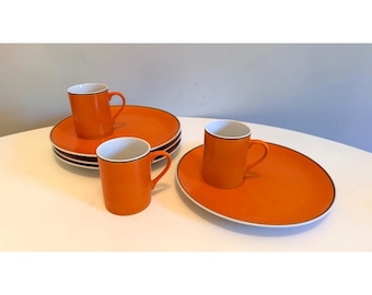 LaGardo Tackett Schmid Orange White Porcelain Cups x 3 Dessert Plates x 4