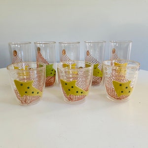 Vintage Double Walled Plastic Tumblers with Nautical Embellishments, Set of 8, Felt Shark and Net Tumblers, Beach House, Nautical Kitchen