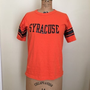 Vintage Syracuse Champion Blue Bar T-shirt, Syracuse Orange and Black Champion T-Shirt, 1970s Champion Shirt Syracuse Black Striped Sleeves