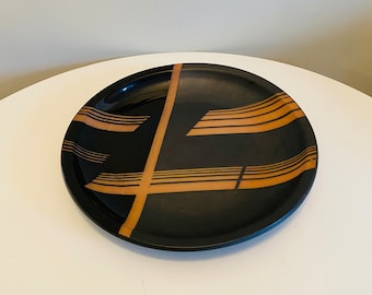 Vintage Italian Chiminazzo Ceramic Wall Charger, Black Matte / Glazed Abstract Pattern, Decorative Wall Plate, Made in Italy, Art Pottery