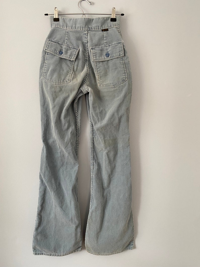 Vintage Women's Wrangler Corduroy Bellbottom Pants, 23 x 31, Light Blue Flare Leg Pants, Blue Bellbottoms, Boho Hippie Pants, Costume Design image 2