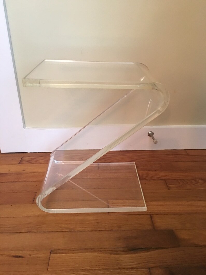Vintage Clear Lucite Z Shape End Table Side Mid Century Modern Acrylic Accent