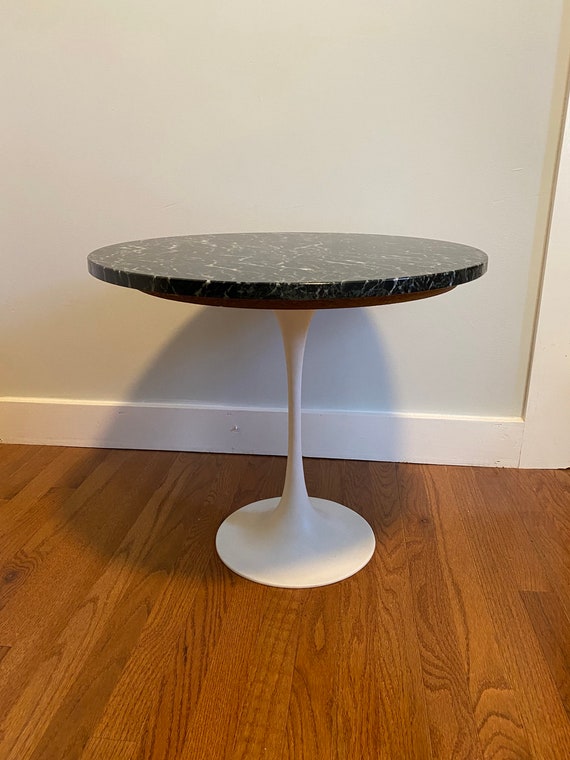 Vintage Burke Style Tulip Side Table With 24 Black Marble Top