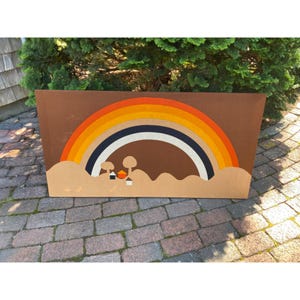 Vintage Sateensaari Rainbow Fabric Screenprint by Tampella, Made in Finland, 1976, Mid Century Modern Screenprint Wall Hanging