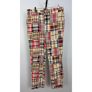 Vintage Polo By Ralph Lauren Madras Patchwork Golf Pants Multicolor Mens 36x32