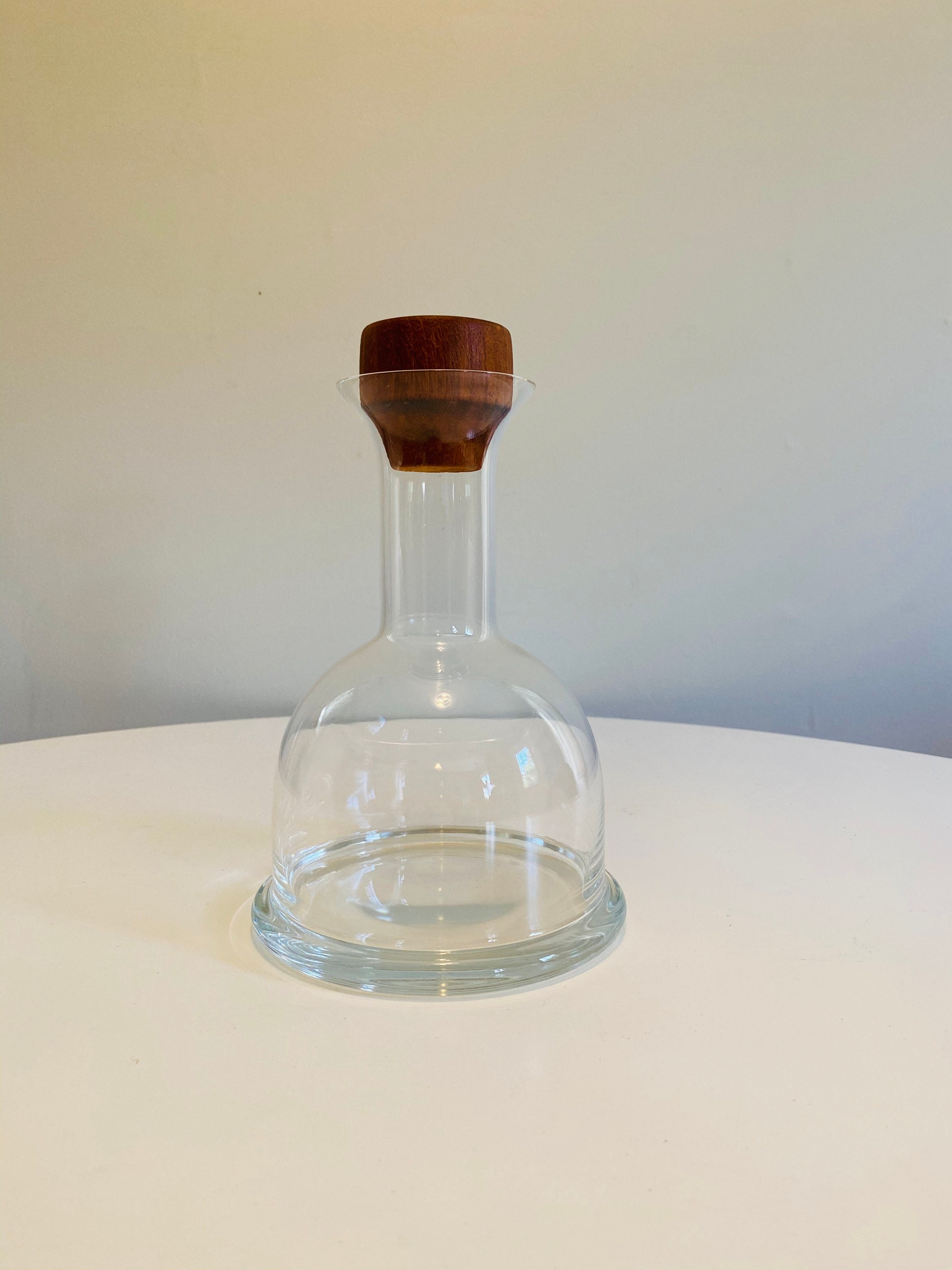 Vintage Danish Modern Glass Decanter With Wood Stopper Glass Etsy