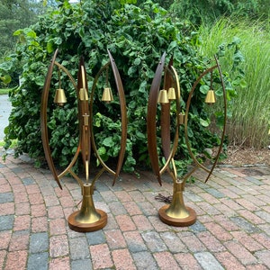 Vintage Mid Century Modern Pair of Sculptural Table Lamps, Walnut Table Lamp, Extra Large Table Lamp, Set of 2, Atomic Style Lighting