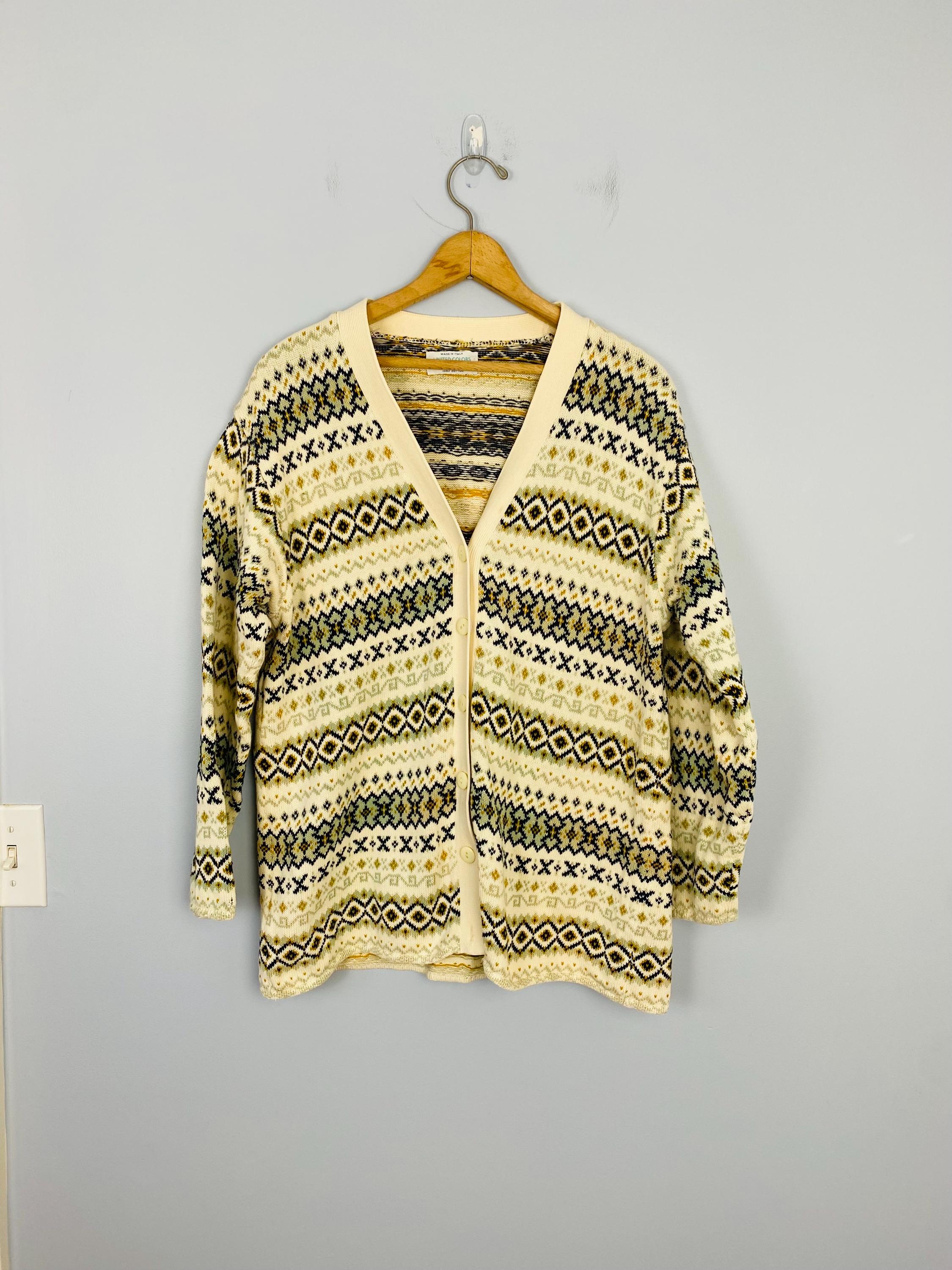 Vintage United Colors of Benetton Fair Isle Cotton Cardigan