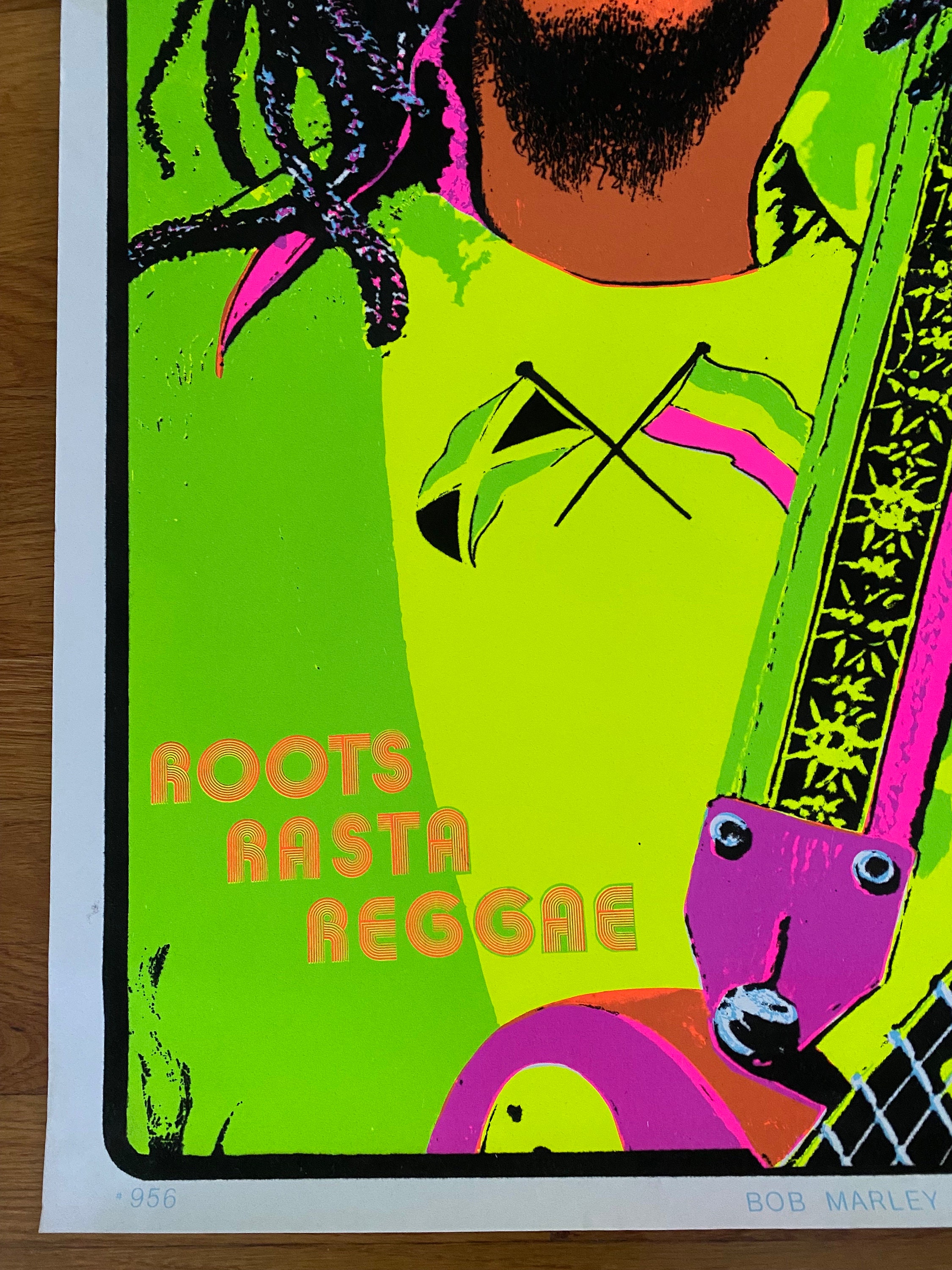 Vintage Bob Marley Felt Neon Blacklight Poster, 1981, Roots