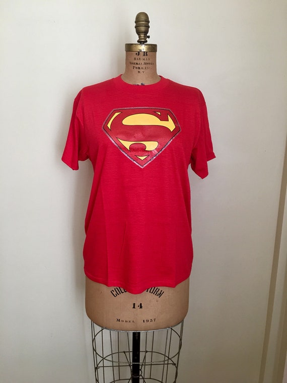 Camiseta Vintage Superman 1980s Rojo y Amarillo Glitter - México