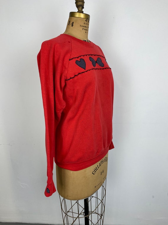 Vintage 1990s Heart Sweatshirt, Red Sweatshirt wi… - image 3