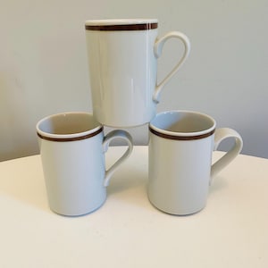 Dansk Bistro Fredriksborg Coffee Mugs Set of 3, Dansk NR, Niels Refsgaard Design, Dansk International Japan, Brown and White Cups