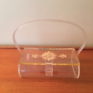 Vintage Lucite Box Purse with Flower Design, Lucite Handbag, Lucite Evening Bag, Mid Century Modern Purse, 1950s Purse, 1960s Purse