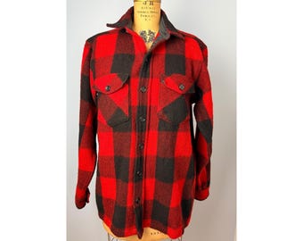 Chemise vintage L.L. Bean à carreaux Buffalo en laine, boutonnée, rouge et noire, taille L (USA).