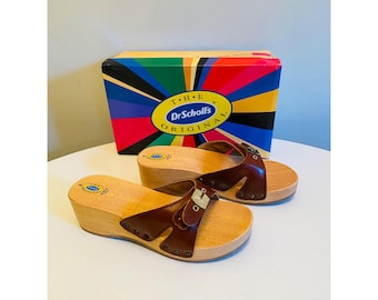 Dr Scholls Women Size 8 M Wood Exercise Clog Sandal Brown Leather Slide Shoe New
