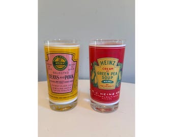 Juego de 2 vasos vintage con diseño de lata de sopa Heinz de Georges Briard
