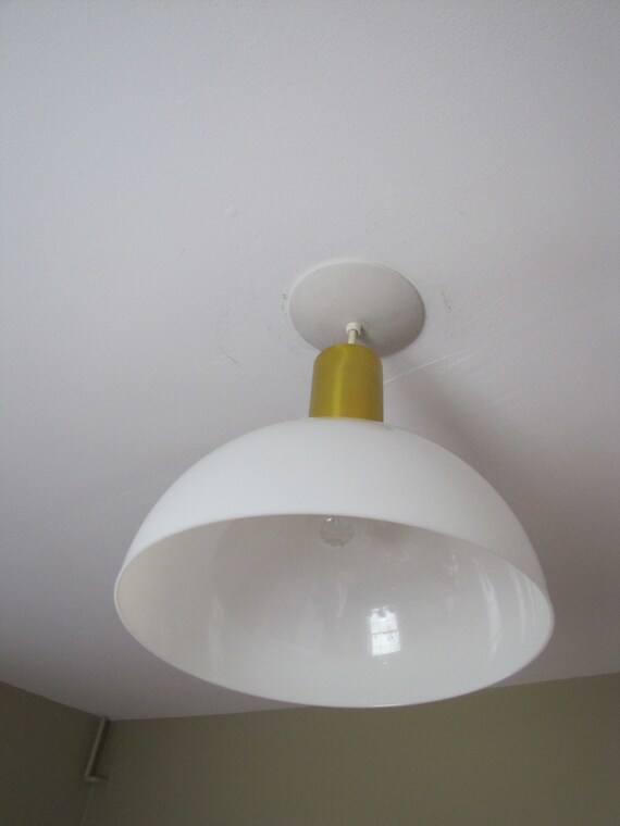 Vintage Lightolier Pendant Lamp Mid Century Dome Light Fixture White Acrylic Hanging Retro Image 0