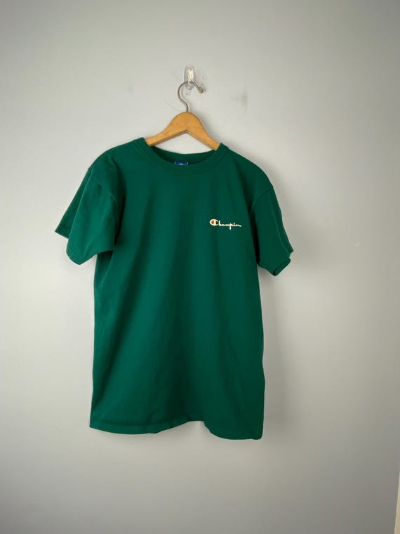 Vintage Teal Champion Script Spellout T-shirt, Size Large, 90s
